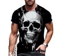 Generic T-Shirt Skull Herren Oversized Kurzarm Rundhals 3D Totenkopf Tshirt Gothic Horror Halloween Verkleidung Vintage Drucken Streetwear Beiläufig Männer Sport Shirt Tee Top