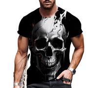 Generic T-Shirt Skull Herren Oversized Kurzarm Rundhals 3D Totenkopf Tshirt Gothic Horror Halloween Verkleidung Vintage Drucken Streetwear Beiläufig Männer Sport Shirt Tee Top