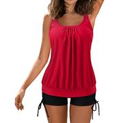Generic Tankini Damen Bademode Bauchweg Set Push Up Bauch Weg Tankini Damen Freizeit Tankini Badeanzug Zweiteiler Tankinis Set Elegant Badeanzüge für Damen Tankini Oberteil mit Dreieck Unterhosen