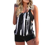 Generic Tankini Damen, Zweiteiler Damen Elegant Sommer Tankini Bauchweg Push Up Tankini Mit Shorts Sexy Badeanzug Damen (Schwarz,M)