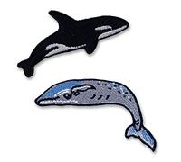 Generic Wal-Patch, 1 Stück, Maritim, niedlich, bestickt, Tier, Embroidered Patch, Patches, Blau und Schwarz, Stoff, Aufbügeln, 9 cm x 3.5 cm, 8 x 5 cm