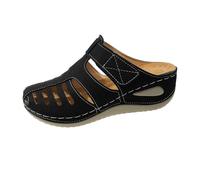 Generico Damenschuhe Sabot - Damensandalen Spitze Decke seitliche Löcher Pantoffeln, seitliche Schnalle, braunes Fußbett, kleiner Absatz, genähter Rand Flipflop, Blau Rot, perforiertes Obermaterial
