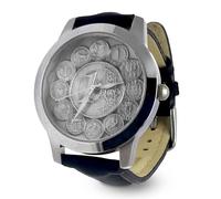 Generico Euro-Uhr und europäische Münzen, Gehäuse aus Stahl und Zifferblatt aus Silber 925/1000, reproduziert die 1-Euro-Münze und alle im Jahr 2002 ersetzten Münzen, silber / schwarz, Armband
