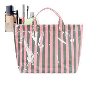 Generico Gestreifte Strandtasche - großer Reise-Shopper wasserdicht und glänzend für Damen - Tote Bag für Damen Sommer Büro Schule Universität Fitnessstudio Pool und Wandern, Grün Rosa,