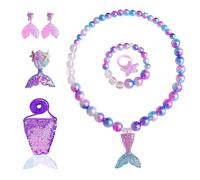 Genérico Kleiner Schmuck, Schmuck für Mädchen | 7 x Ohrringe mit Halskette, Prinzessin, Meerjungfrau, Ohrringe, Cosplay-Zubehör, Partydekorationen für Kinder, Consulte la descripción, Harz, Siehe