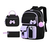 Genérico Rucksack für Mädchen, 3-teiliges Set, wasserdicht, mit Etui, purpur, Consulte la descripción, Siehe Beschreibung