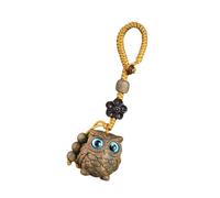 Generico Schlüsselanhänger Eule - grünes Sandelholz 2,7 x 2,3 x 2,1 cm | Eulen-Anhänger aus Holz mit rotem Onyx, Taschenanhänger, Geburtstagsgeschenk, Handyanhänger, Rucksack, Weihnachtsdekoration