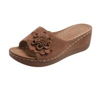 Generico Schwarze Sandalen für Damen mit Keilabsatz - Damen-Hausschuhe mit Fischspitze, dicke Sohle, perforiert und mit offener Spitze, besondere sportliche Leder-Slipper, waschbar, für den Sommer