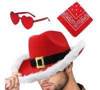 Generico Weihnachts-Cowboyhut, Weihnachtsmann-Cowboyhut | 3X Party-Kopfbedeckung, Cowgirl Hut mit breiter Krempe mit Brille