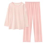Générique 2023 Pyjama-Set für Damen, Baumwolle, Langarm, Pyjama, Damen, Winter, Nachtwäsche, Pyjama, Langarm, lange Hose, Baumwolle, Sleepwear, Z#D-Rosa, 46
