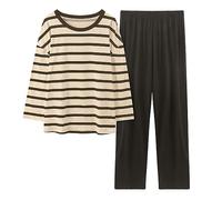 Générique 2023 Pyjama-Set für Damen, Baumwolle, Langarm, Pyjama, Damen, Winter, Nachtwäsche, Pyjama, Langarm, lange Hose, Baumwolle, Sleepwear, Z#D-Schwarz, 48