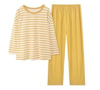 Générique 2023 Pyjama-Set für Damen, Baumwolle, Langarm, Pyjama, Damen, Winter, Nachtwäsche, Pyjama, Langarm, lange Hose, Baumwolle, Sleepwear, Z#D-Gelb, 48