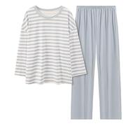 Générique 2023 Pyjama-Set für Damen, Baumwolle, Langarm, Pyjama, Damen, Winter, Nachtwäsche, Pyjama, Langarm, lange Hose, Baumwolle, Sleepwear, Z#D-Blau, 42