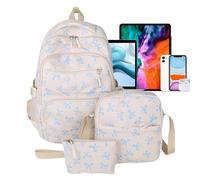 Générique Bowknot Rucksack-Set - Nylon, groß, mittel, klein, 46 x 33 x 16 cm | Eleganter Schulranzen für Damen mit Reisen, Schule, Alltag, Make-up-Organizer | lässiger Ausflug Festival P, blau