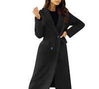 Générique Damen-Jacke, langer Mantel, dicke Wolle, Winter, Mantel, Langarm, Streetwear, Jacke, warm, einfarbig, winddicht, mittellang, Jacke, langer Mantel, Damen, Winter, Schwarz , 38