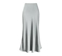 Générique Damen-Satinrock, hohe Taille, Seide, Satin, Stretch, elegant, permanent, weich, langer Rock, Seide, Satin, Rock, B-silber, M