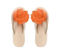 Générique Flip-Flops für Damen, Strand, bequem, Blumen, offen, lässig, flach, atmungsaktiv, weiche Sohle, leicht, rutschfest, Orange, 41 EU