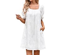 Générique Muslimisches Kleid für Damen, modisch, lässig, kurzärmlig, einfarbig, Strandkleid, Urlaub, extra lang, Dresser, weiß, Large