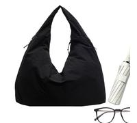 Générique Solid Color Tote Bag, Fashion Nylon Draped Shoulder Bags, Adorable Compact Large Capacity Soft College Tote, Stylish Textured Handbag for Work and School, Women, Daily Travel, Schwarz , Se