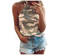 Générique Tank Top dünner Träger Damen - rückenfrei sexy Party Bluse Camisole Weste Camouflage Spitze Hals Tops O Bluse für Frauen Top Yoga, coffee, 52