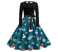 Générique Weihnachtskleid für Kinder, 10 Jahre - Vintage-Kleid, langärmlig, Rundhalsausschnitt, für Damen, Abendkleid, Weihnachten, Abschlussball, Strand, Damenkleid, Wickelkleid, Maxikleid, kurz,