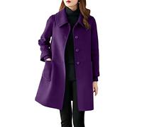 Générique Wollmantel für Frauen, lang, Slim, warm, Revers-Knopf, Vintage, Langarm, aus Wolle, Outwear, Doppelreihig, Parka, Cardigan, Slim Overcoat, Wintermantel, Damen, violett, 46