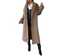 Générique Wollmantel, lang, für Damen, schick, warm, mittellang, Vintage, warm, langärmlig, aus Wolle, einfarbig, Outwear, warme Jacke, Herbst, Winter, Jacke, Damen, schick und elegant, braun, 38