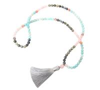 Generisch 108 Mala-Perlen, Armband, Halskette, Schmuck-Set Für Damen Und Herren, Amazonit-Labradorit-Perlen-Armband, Lange Halskette Mit Handgeknüpfter Quaste, Spirituelle Schmuck-Necklace
