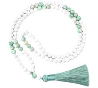 Generisch 108 Mala-Perlen-Knotenkette Für Damen Und Herren, Natürliche Howlith-Chrysopras-Perlen, Armband, Lange Halskette Mit Quaste, Gebetskette, Tibetischer Mala-Schmuck, Geschenk