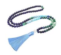 Generisch 108 Mala-Perlen-Knotenkette Für Damen Und Herren, Natürliches Lapislazuli-Edelsteinarmband, Lange Halskette Mit Quaste, Gebet, Spirituelle Meditation, Schmuck, Geschenke