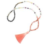 Generisch 108 Mala-Perlen-Knotenkette Für Damen Und Mädchen, Armband Mit Natürlichen Heilkristallen, Lange Halskette Mit Lotus-Quastenanhänger, Edelsteinschmuck, Geschenkkette