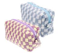 Generisch 2 Stück Kosmetiktasche Kariert aus Weichem Wollmaterial Geräumige Makeup Pouch mit Robustem Design Multifunktional für Reise und Alltag zur Aufbewahrung von Kosmetik und Zubehör