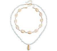 Generisch 2 Stück Muschelkette, Muschelkette Damen, Muschelschmuck, Damen Natural Shell Choker Halsketten Armband Schmuck Set Boho Muschelkette, Muschel Kette, Natural Shell Choker Halskette