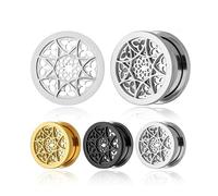Generisch 2 Stück Ohr Tunnel Plugs aus Titanstahl 8-25mm Kreuzförmiges Hohles Blumen-Design - Körper Schmuck für Ohrdehnung, Anti-Allergisch(Black,22mm (7/8"))