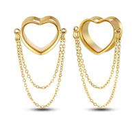 Generisch 2 Stück Ohr Tunnel Titanstahl 8-25mm mit Herz-Kettendesign - Hypoallergene Stecker für Ohrdehnung, Piercing Schmuck Großes Ohrläppchen(Gold,12mm (1/2"))