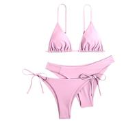 Generisch 2000s y2k Bauch Weg Bikini Damen Set high Waist Brazilian schnelltrocknend Push Up Bauchweg Bügel Grosse Grössen Triangel Bikini-Sets Für Oberteil Bügelbikini Sexy Oberweite Push-Up Rosa S