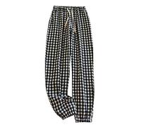 Generisch 2025 Frühling/Sommer Karierte Pyjamahose Damenhose Lockere Bequeme große Oberbekleidung Home Furnishings Damen-Cartoon-Haushose Hose Damen Cargo (Black XXXL)