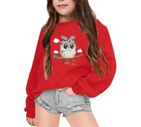 Generisch 2025 Kinder Winter Buchstaben bedrucktes Rundhals-Langarm-Sweatshirt Mädchen Pullover Teenager (Red, 3-4 Years)