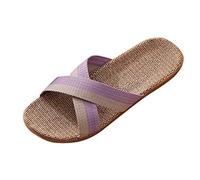 Generisch 2025 Pantoletten Damen Sommer Hausschuhe Linen Geflochtene Schlupfsandalen Lässige Modische Sommerschlappen Strandschuhe Leicht Atmungsaktiv Slippers Indoor Outdoor Damenhausschuhe