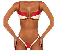 Generisch 2026 Damen Bikini Bikini 2024 Badeanzug Damen Bademode Push Up Bikini Set Tanga Brasilianischer Badeanzug Strandkleidung (Red, L)