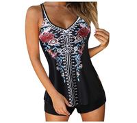 Generisch 2026 Damen Bikini Tankini-Badeanzüge für Frauen 2024 Sommer Zweiteilige Badeanzüge Print Sling Swim Tank Top mit Shorts Strandbadebekleidung (Red, S)