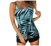 Generisch 2026 Damen Bikini Tankini-Badeanzüge für Frauen 2024 Sommer Zweiteilige Badeanzüge Print Sling Swim Tank Top mit Shorts Strandbadebekleidung (Blue, S)