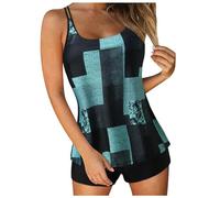 Generisch 2026 Damen Bikini Tankini-Badeanzüge für Frauen 2024 Sommer Zweiteilige Badeanzüge Print Sling Swim Tank Top mit Shorts Strandbadebekleidung (Sky Blue, S)
