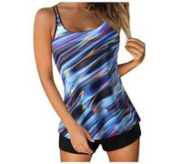 Generisch 2026 Damen Bikini Tankini-Badeanzüge für Frauen 2024 Sommer Zweiteilige Badeanzüge Print Sling Swim Tank Top mit Shorts Strandbadebekleidung (Purple, L)