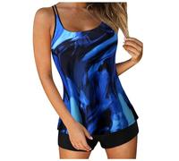 Generisch 2026 Damen Bikini Tankini-Badeanzüge für Frauen 2024 Sommer Zweiteilige Badeanzüge Print Sling Swim Tank Top mit Shorts Strandbadebekleidung (Dark Blue, M)