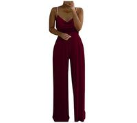 Generisch 2026 Damen Casual Einfarbig Zwei Perlen Riemen Herzförmiger V-Ausschnitt Hohe Taille Schlauch Jumpsuit Hose Sommer Eleganter Spielanzug Jumpsuit (L)