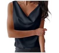 Generisch 2026 Kostüm Damen Damen Tank Tops Seidensatin mit Wasserfallausschnitt, lässig, ärmellos, Camisole-Blusen, Sommer, Basic, lockeres Hemd (Black, M)