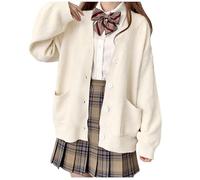 Generisch 2026 Kostüm Damen Womens Japanese Cute Knitted Cardigan Sweater Cosplay Long Sleeve Button Down School Jacket (White, One Size)