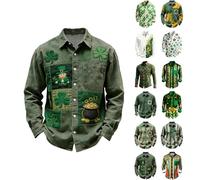 Generisch 2026 Lässiges Button-Down-Hemd mit St. Patrick's Day-Motiv, Bedruckt mit originellem Muster, perfekt für Feierlichkeiten Partys. (Green, XL)