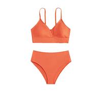 Generisch 2026 Mädchen Badeanzug Set 2-teilig mit hoher sportlicher Bikini für Kleinkinder (Orange, 10-12 Years)